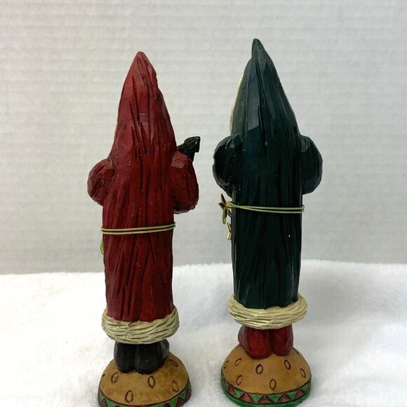 Santa Claus Christmas Figurines Set of 2 Decor w/ Heart & Tree - Picture 2 of 5